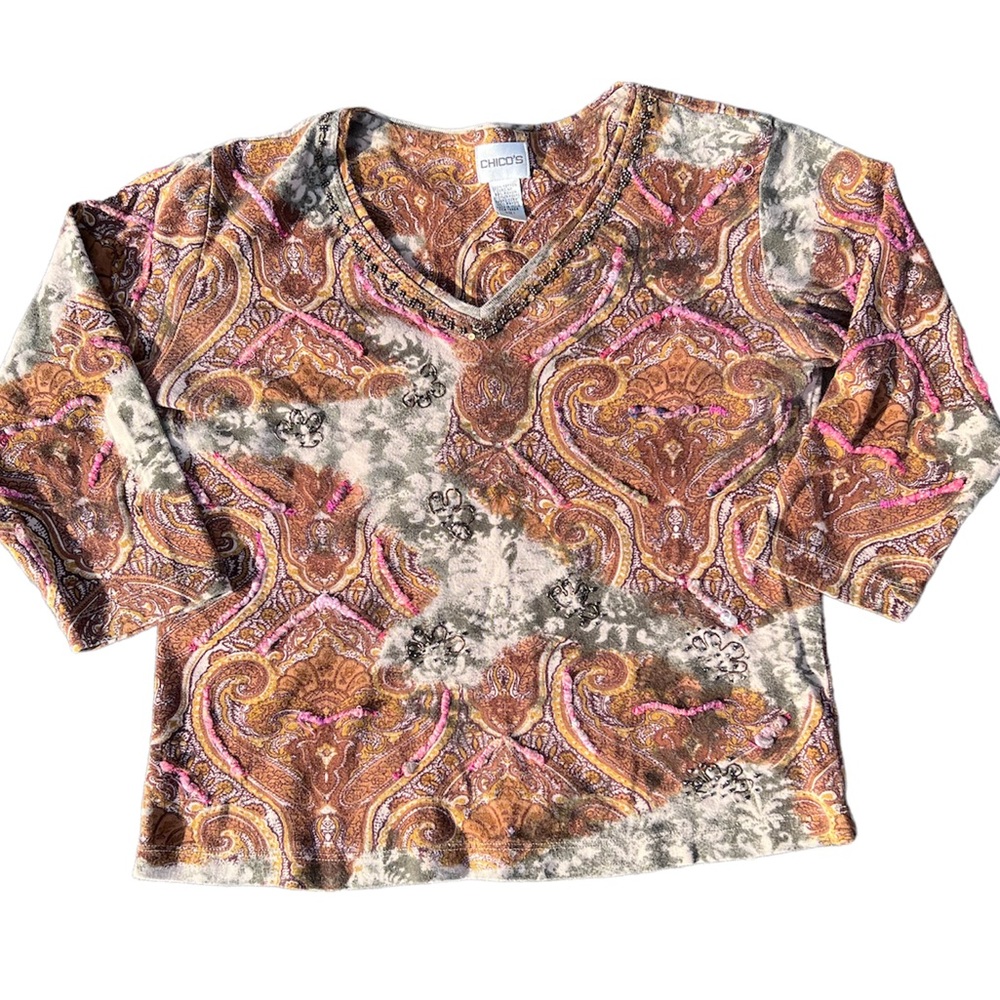 2000s embellished paisley fairy quartet sleeve top